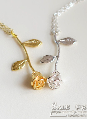 小王子玫瑰花镀金手工创意项链