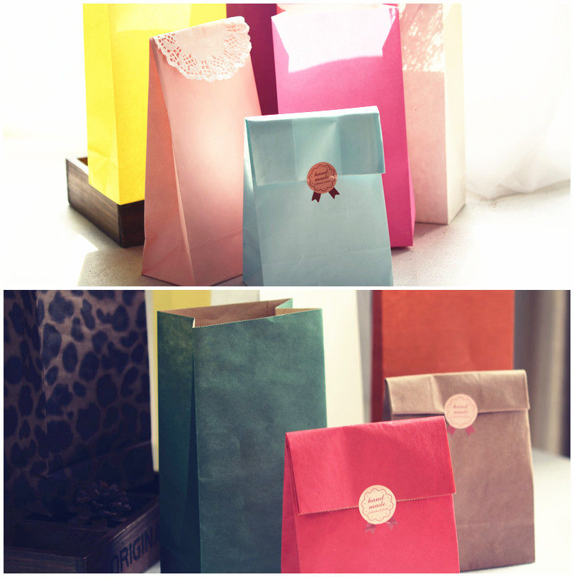 5个一份/平口纸袋/复古简约无手提可折口纯色多色黄牛皮纸礼品袋