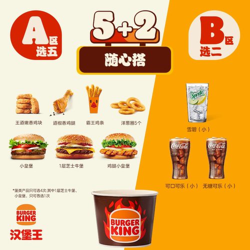 汉堡王 5+2畅选国王桶 单次电子兑换券