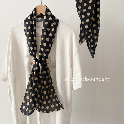 独立家 复古文艺大波点轻柔丝滑丝棉小方巾小长巾围巾领巾 手卷边