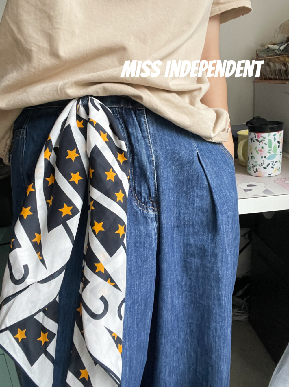 北欧小众五星雨伞真丝棉小方巾