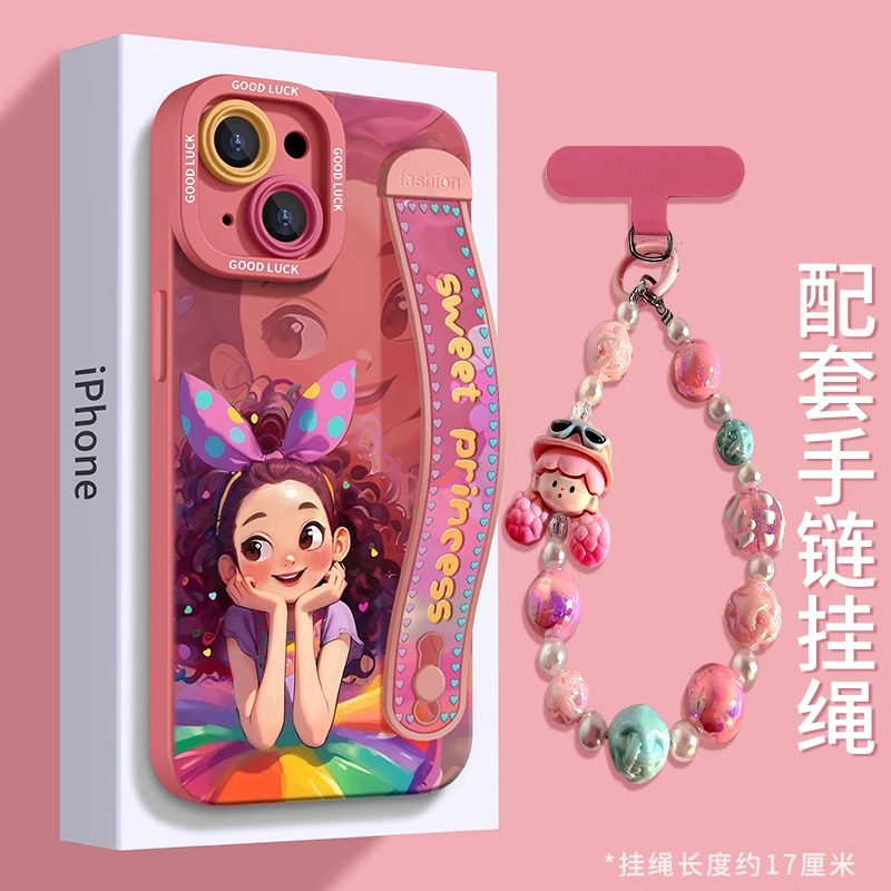 粉色公主15pro手机壳新款带腕带