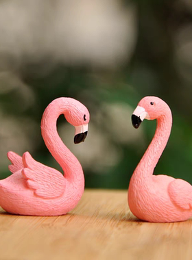 新品迷你可爱火烈鸟玩偶摆件粉红忠贞爱情专一象征景观蛋糕装饰品