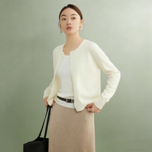 美利奴纯羊毛衫上衣2026早春新款女装针织开衫薄款女长袖毛衣外套
