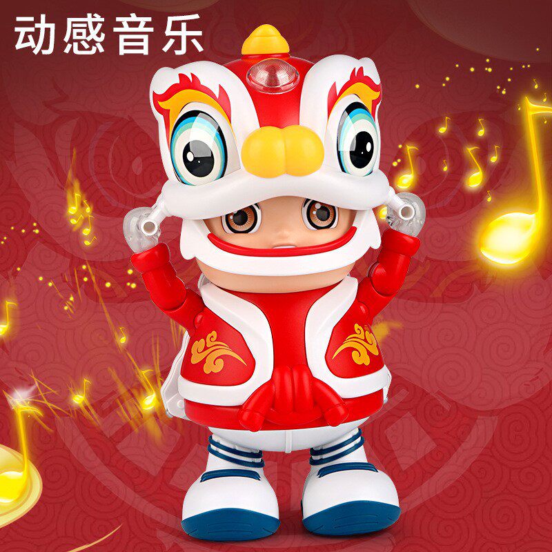 广东发货舞狮小孩狮子模型电动跳舞机器人国潮音乐醒狮小女孩玩具