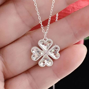 99足银项链520锁骨链一见钟情韩版女款纯银套链四叶草轻奢小众ins