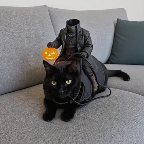 无头骑士万圣节猫咪服装酷帅