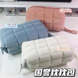 国誉多功能笔袋枕枕包奶油色平摊式化妆包学生文具袋铅笔盒