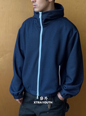 XY【极简撞色】羊毛醋酸情侣卫衣连帽加厚重磅保暖羊毛开衫外套