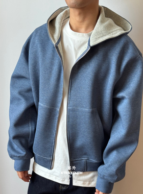 【Boxy双面】老钱风卫衣连帽拉链外套美式撞色ins短款连帽卫衣