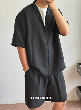 XY【亚麻天丝两件套】老钱风亚麻莱赛尔短袖+短裤假两件套装