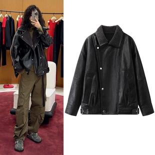 【清仓特价NO退换】加绒皮衣女宽松显瘦复古机车风皮衣夹克外套