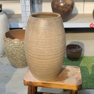 复古手工花盆中古陶瓷日式侘寂风小众简约会所装饰摆件大花盆坛子