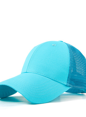 新款夏季休闲男女情侣网帽蓝色百搭棒球帽遮阳防晒透气鸭舌帽橙色