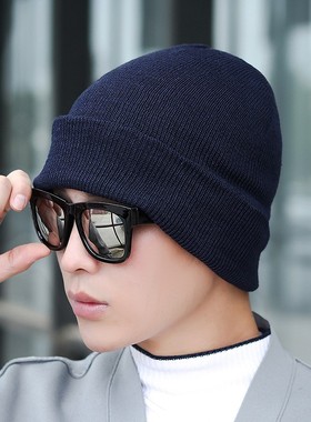 秋冬季防寒护耳毛线帽针织帽男女士骑车防风保暖加绒深灰色套头帽