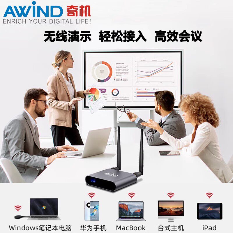 奇机无线投屏器手机无线连接显示器电脑hdmi高清传输4k会议投影仪