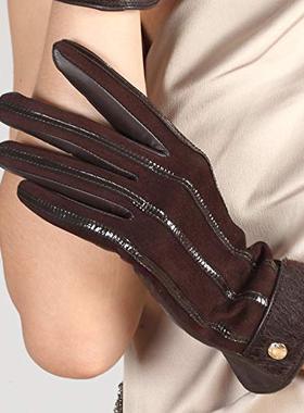 ELMA秋冬女士新款真皮手套进口羊皮羊毛针织马毛手套全触屏EL046