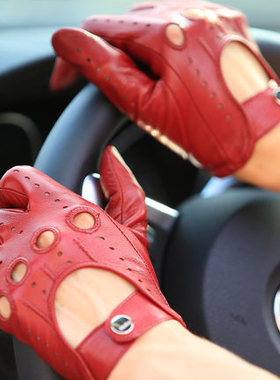 ELMA新款真皮手套女士进口羊皮骑行开车手套单皮机车EL041