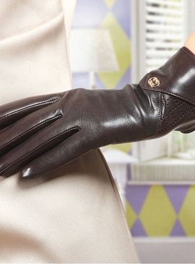 WARMEN羊皮手套女冬加绒保暖时尚韩版开车触摸屏真皮手套L171NC2