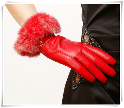 女士时尚风保暖羊皮户外手套