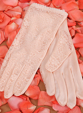 ELMA 女式蕾丝真丝防晒手套 短款夏天骑车开车手套女防滑 SK004D