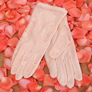 ELMA 女式蕾丝真丝防晒手套 短款夏天骑车开车手套女防滑 SK004D