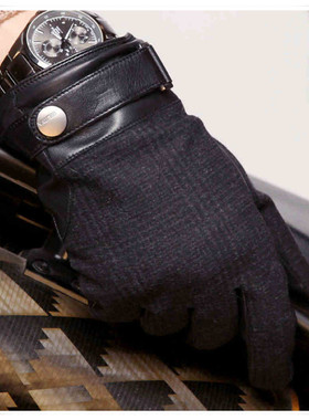 ELMA真皮手套新款男士冬季薄绒保暖羊皮拼布驾驶手套清仓EM014NQF