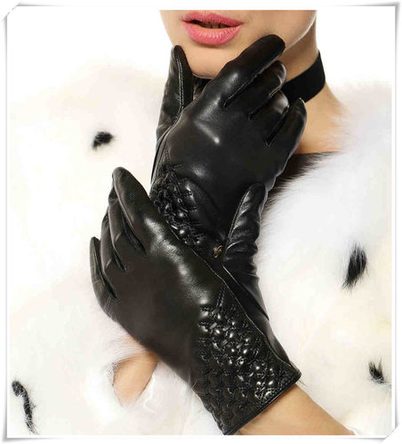 女士绣花冬季保暖羊皮手套