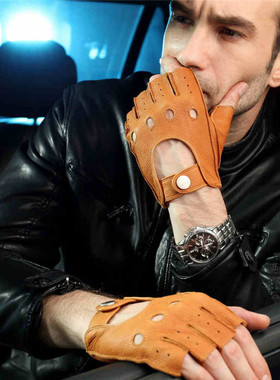 ELMA手套男士鹿皮手套运动健身手套驾驶骑行机车半指手套 EM001