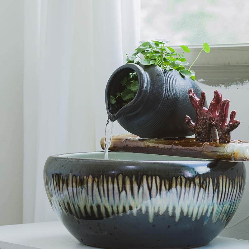 喷泉配件鱼缸循环小号流水自制出水口摆件陶瓷装饰器假山中式陶罐