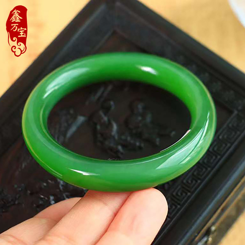 正品天然俄罗斯和田玉碧玉手镯俄料7号坑老料菠菜绿冰底猫眼玉镯