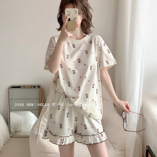 夏季 卡通米奇日系纯棉薄款 宽松短袖 短裤 睡衣女士家居服棉小闲正品