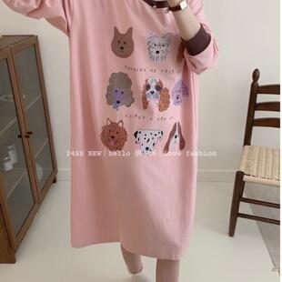 女士纯棉薄款 睡衣休闲睡裙可外穿棉小闲 韩版 卡通狗狗纯棉宽松大码