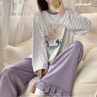 美少女战士月野兔花边条纹可爱甜美日系少女睡衣秋季 家居服女 长袖