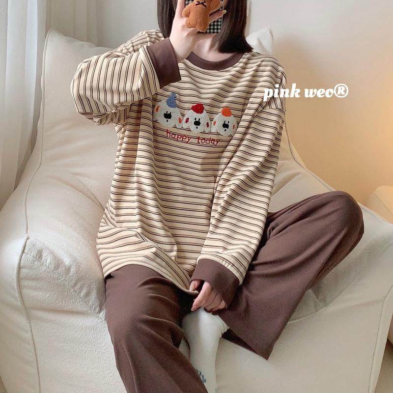 卡通狗狗收口女士宽松条纹长袖薄绒德绒春秋睡衣女士家居服可外穿,女士内衣/男士内衣/家居服,睡衣/家居服套装,淘宝优惠券,粉丝福利购,淘宝优惠卷