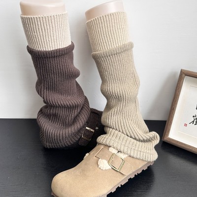 微喇叭口袜套秋冬季羊毛保暖拼接撞色小腿套堆堆袜女显瘦配鲨鱼裤