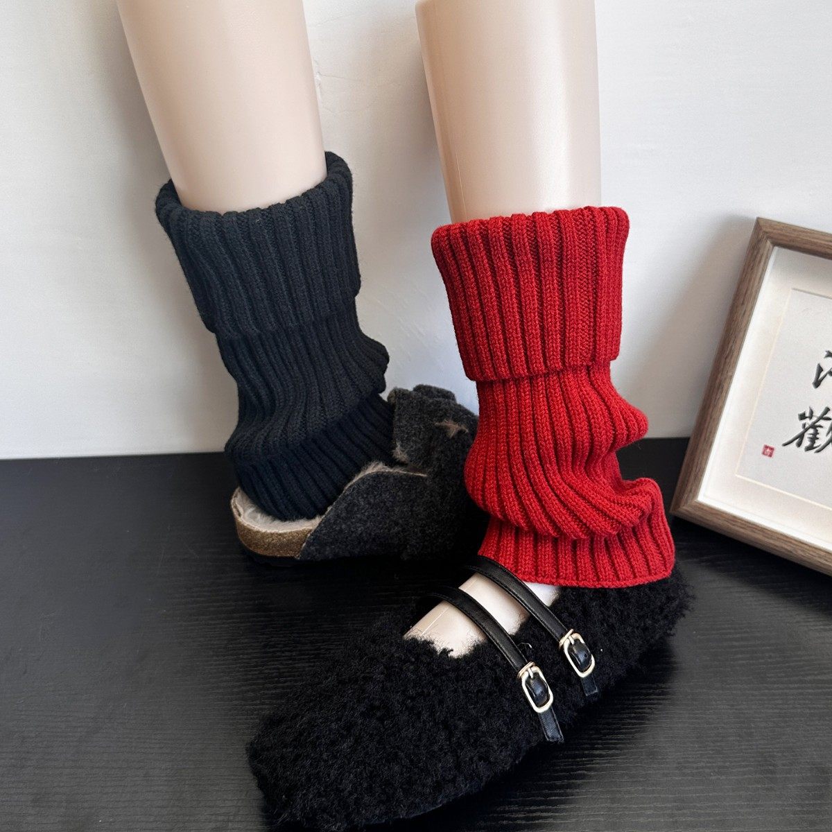 美拉德风卡其棕色翻边堆堆袜套秋冬保暖针织咖啡色百搭纯色腿套