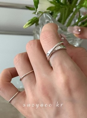 重工简约复古捶打纹交叉戒指女小众设计个性食指戒尾戒素圈 ins潮