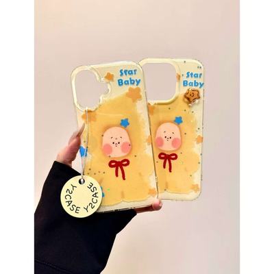 可爱卡通立体装饰毛茸茸星星小人IMD手机壳适用iPhone16151413壳