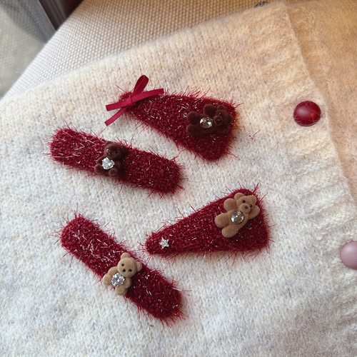 新年发卡可爱卡通小熊水钻蝴蝶结BB夹气质显白前额碎发夹女侧边夹