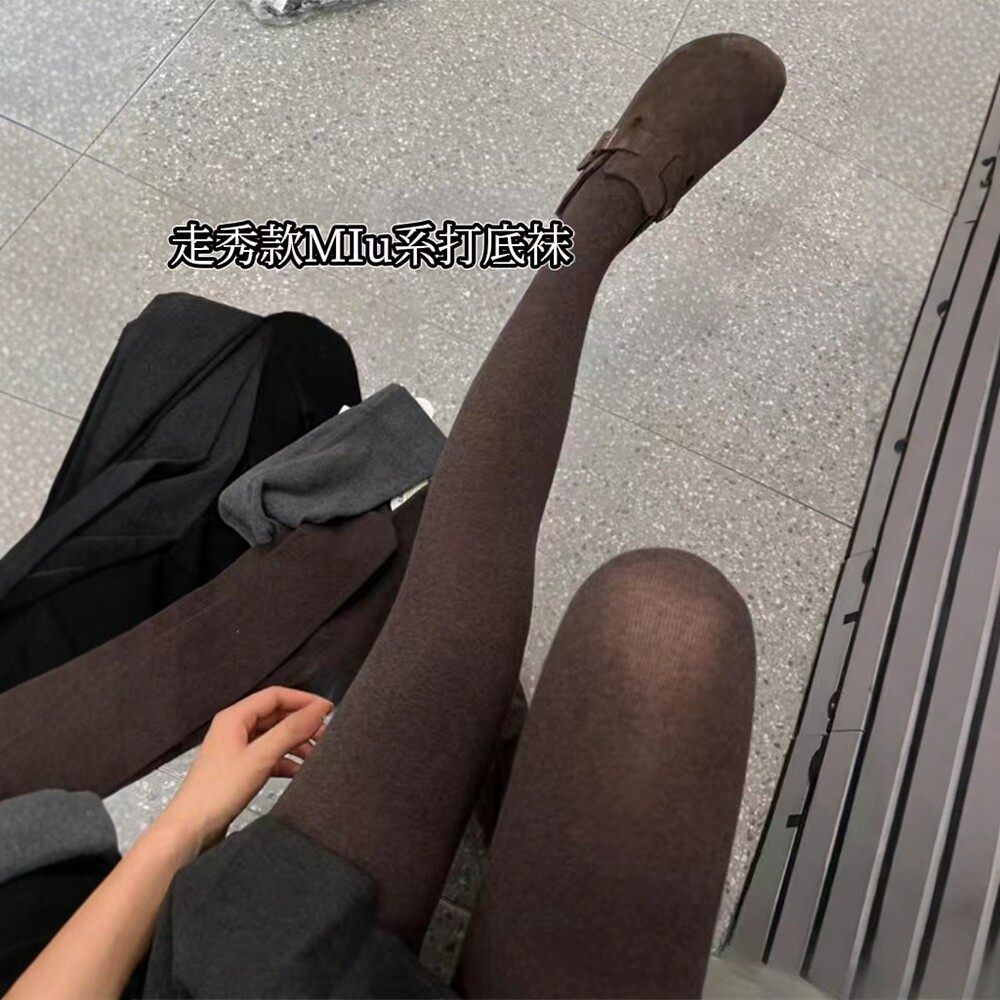 微透咖色连裤袜春秋时髦薄透羊毛打底袜秋冬加绒保暖棕色平纹裤袜