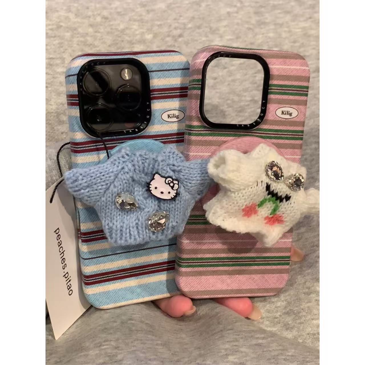 韩系ins条纹针织毛衣磁吸支架适用于17promax16151413防摔壳女壳