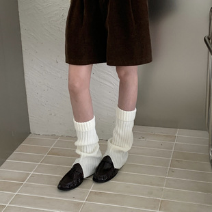 奶白色小腿堆堆y2k翻口分叉腿套秋冬韩版显瘦烟灰色开叉针织袜套