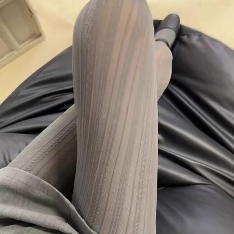 灰色连裤袜打底袜春秋薄款麦穗微透肉连裤袜条纹中灰打底裤不掉档