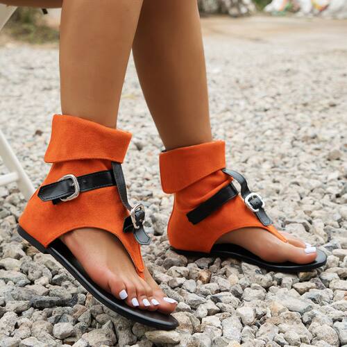 Flat Roman sandals, women's denim belt平底罗马凉鞋女凉靴