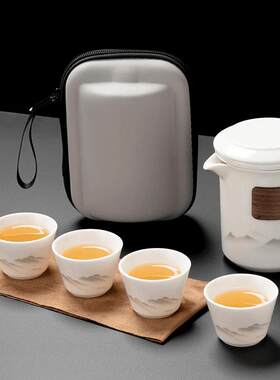 高档羊脂玉白瓷快客杯旅行茶具