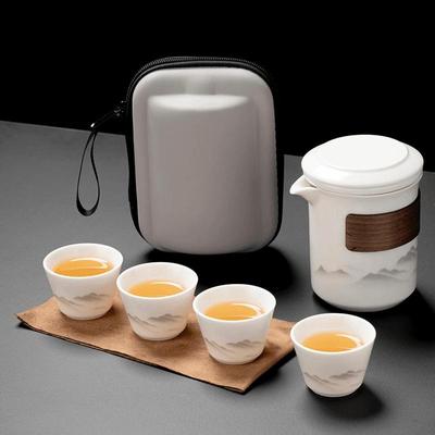 高档羊脂玉白瓷快客杯旅行茶具