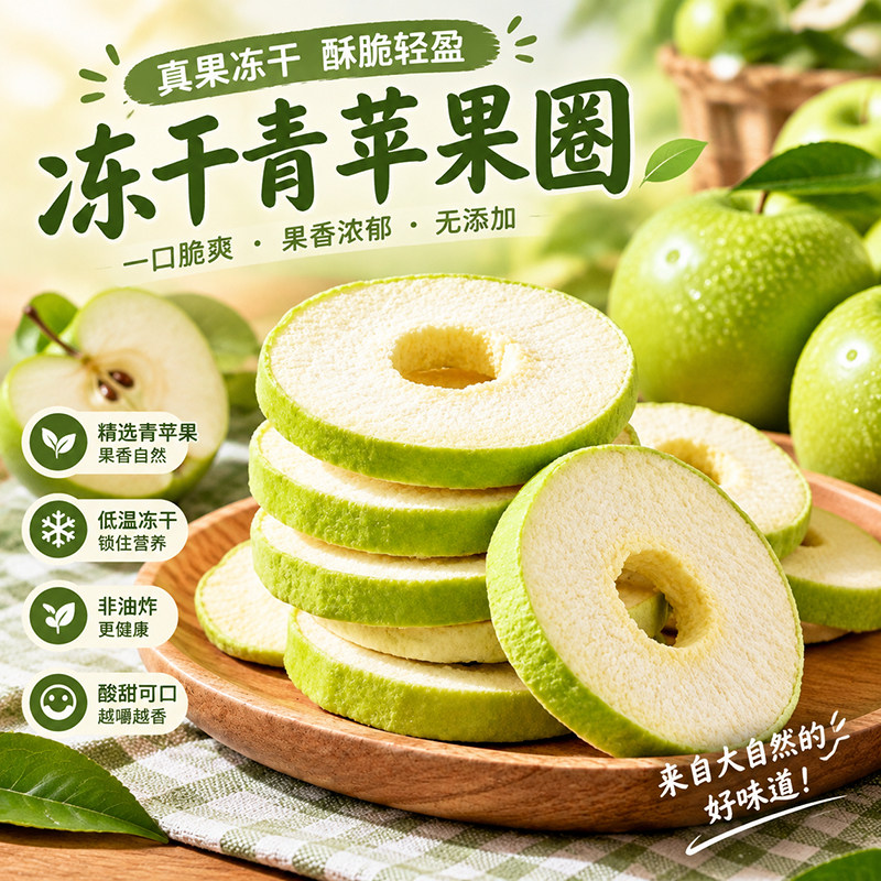 厚切青苹果脆青苹果圈酸甜酥脆冻干无核苹果干健康无油开袋即食