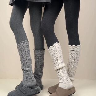 复古针织小腿堆堆袜子女秋冬加厚配鲨鱼裤袜冬季羊毛感miu长筒袜
