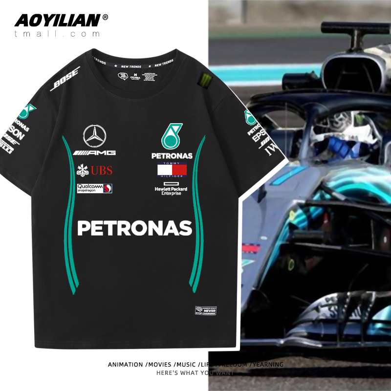 男式T恤定制f1赛车T恤奔驰车队短袖l汉密尔顿amg工装作服上衣4s店
